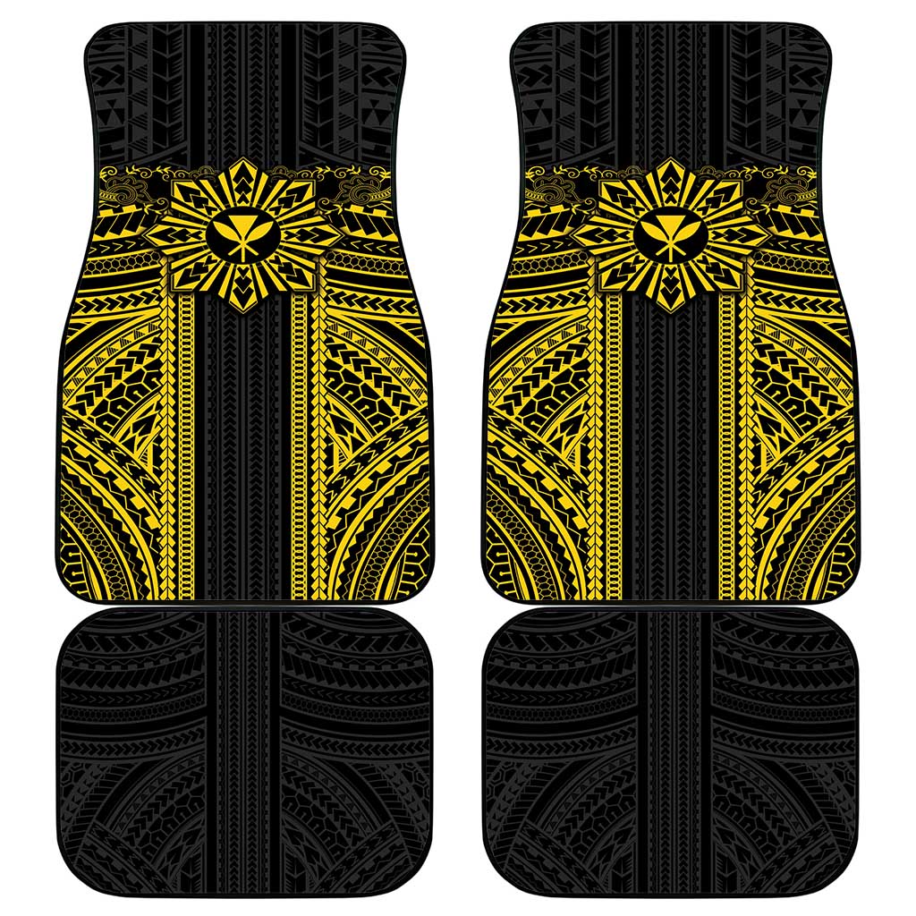 Hawaii And Philippines Together Car Mats Polynesian Pattern With Filipino Barong Gold LT05 - Polynesian Pride