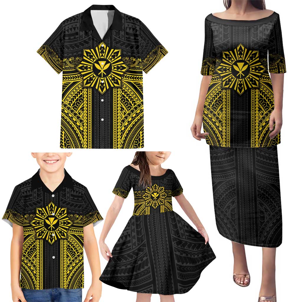 Hawaii And Philippines Together Family Matching Puletasi and Hawaiian Shirt Polynesian Pattern With Filipino Barong Gold