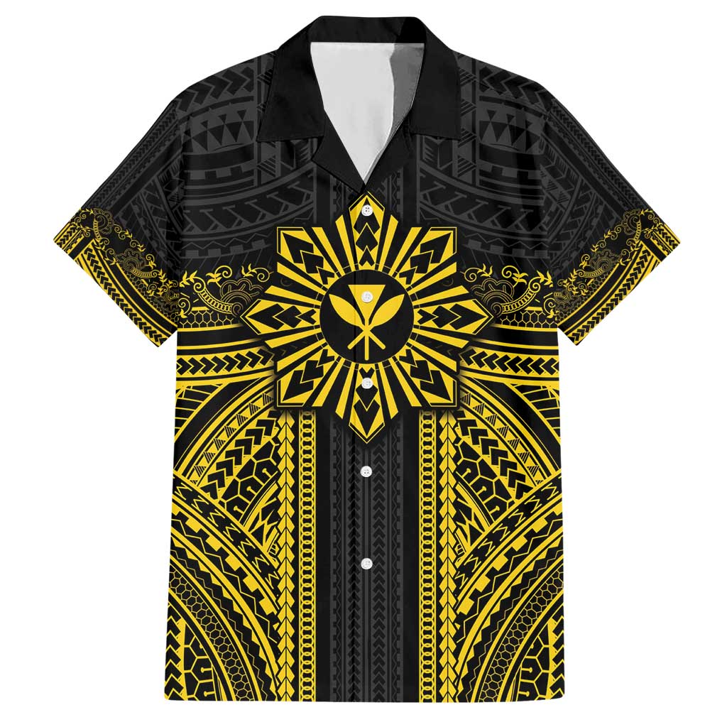 Hawaii And Philippines Together Hawaiian Shirt Polynesian Pattern With Filipino Barong Gold LT05 Gold - Polynesian Pride