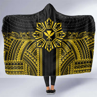 Hawaii And Philippines Together Hooded Blanket Polynesian Pattern With Filipino Barong Gold LT05 One Size Gold - Polynesian Pride