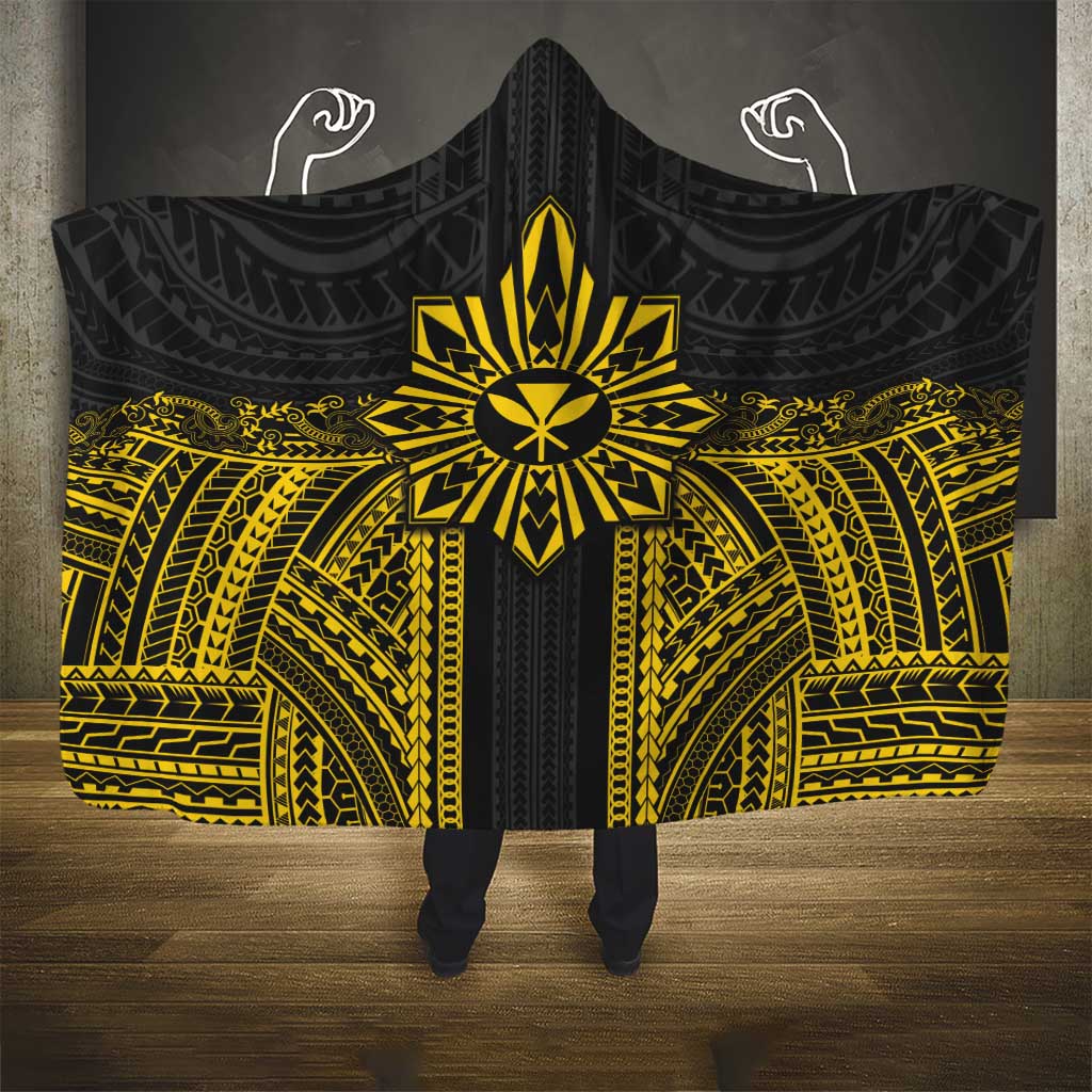 Hawaii And Philippines Together Hooded Blanket Polynesian Pattern With Filipino Barong Gold LT05 - Polynesian Pride