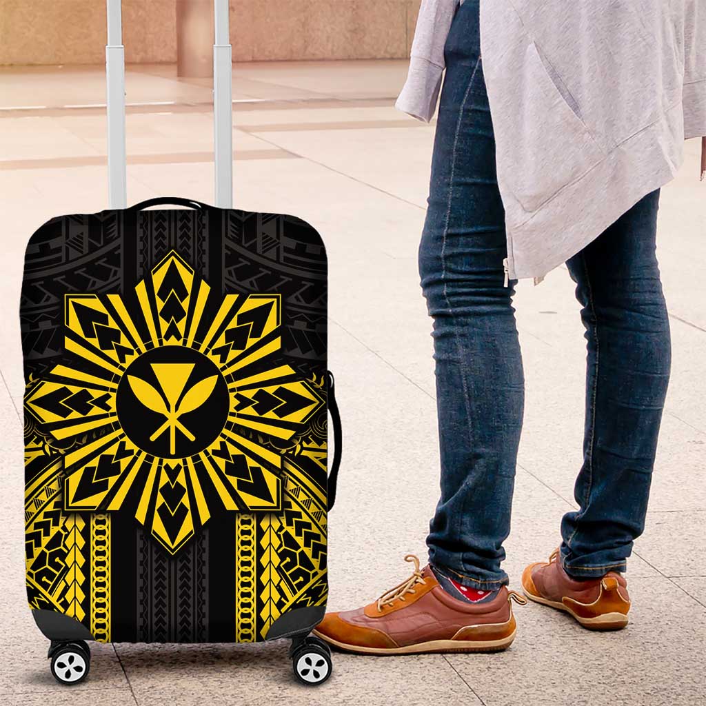 Hawaii And Philippines Together Luggage Cover Polynesian Pattern With Filipino Barong Gold LT05 Gold - Polynesian Pride
