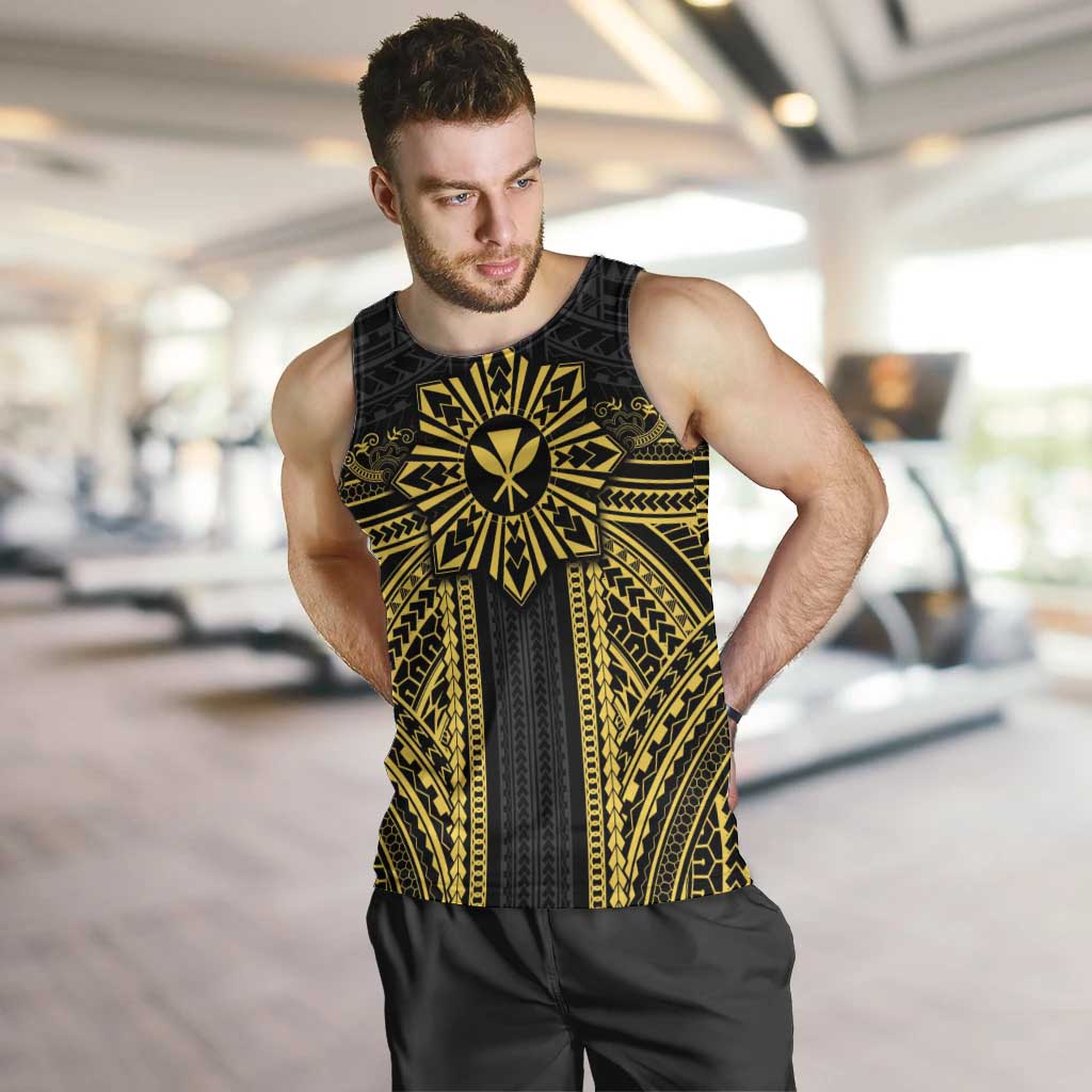 Hawaii And Philippines Together Men Tank Top Polynesian Pattern With Filipino Barong Gold LT05 Gold - Polynesian Pride