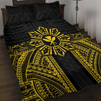 Hawaii And Philippines Together Quilt Bed Set Polynesian Pattern With Filipino Barong Gold LT05 Gold - Polynesian Pride