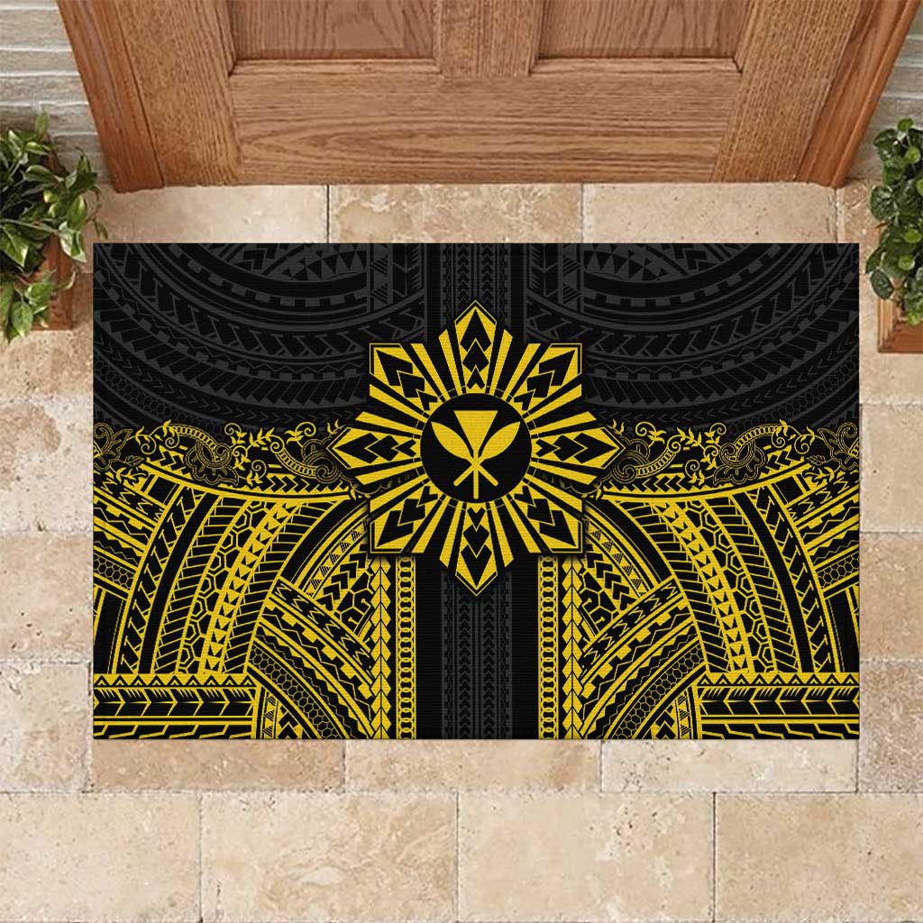 Hawaii And Philippines Together Rubber Doormat Polynesian Pattern With Filipino Barong Gold LT05 Gold - Polynesian Pride