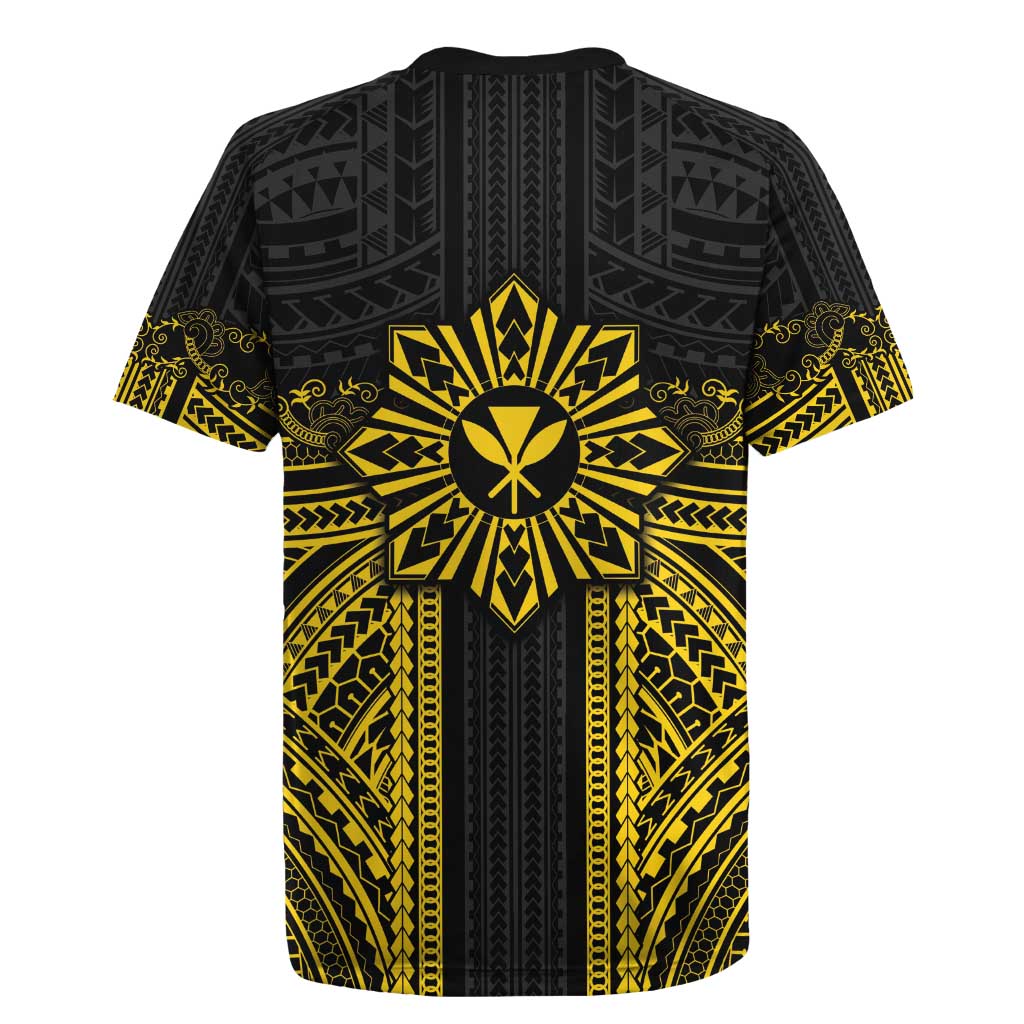 Hawaii And Philippines Together Rugby Jersey Polynesian Pattern With Filipino Barong Gold LT05 - Polynesian Pride