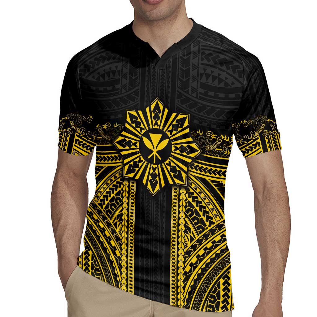 Hawaii And Philippines Together Rugby Jersey Polynesian Pattern With Filipino Barong Gold LT05 - Polynesian Pride