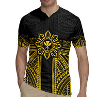 Hawaii And Philippines Together Rugby Jersey Polynesian Pattern With Filipino Barong Gold LT05 - Polynesian Pride