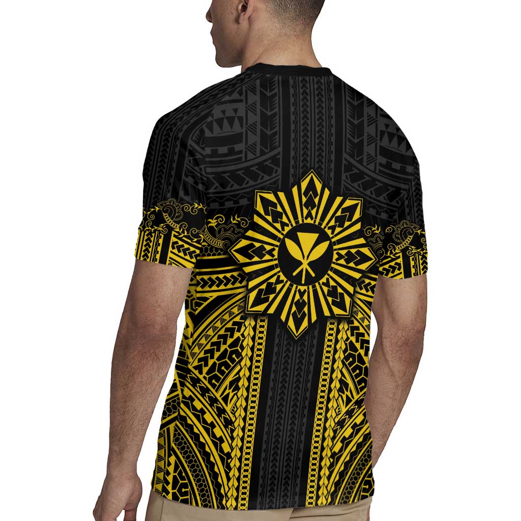 Hawaii And Philippines Together Rugby Jersey Polynesian Pattern With Filipino Barong Gold LT05 - Polynesian Pride
