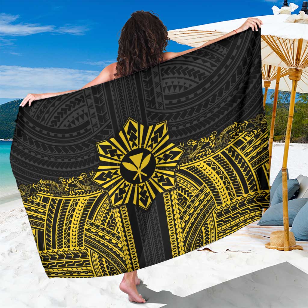 Hawaii And Philippines Together Sarong Polynesian Pattern With Filipino Barong Gold LT05 One Size 44 x 66 inches Gold - Polynesian Pride