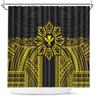 Hawaii And Philippines Together Shower Curtain Polynesian Pattern With Filipino Barong Gold LT05 Gold - Polynesian Pride