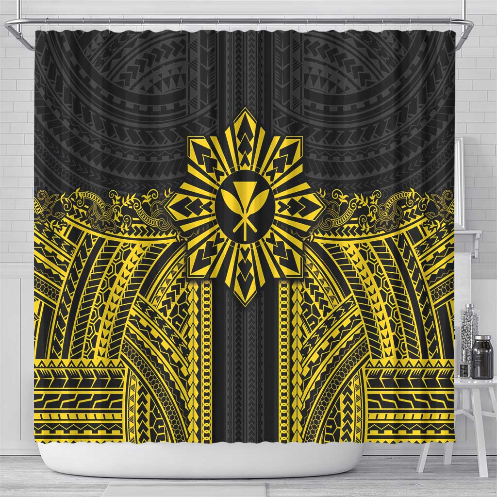 Hawaii And Philippines Together Shower Curtain Polynesian Pattern With Filipino Barong Gold LT05 - Polynesian Pride