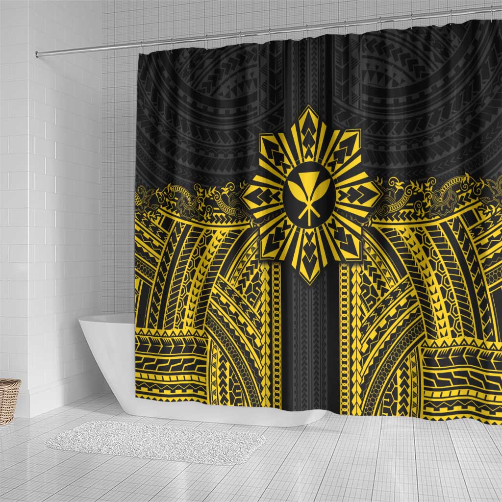 Hawaii And Philippines Together Shower Curtain Polynesian Pattern With Filipino Barong Gold LT05 - Polynesian Pride