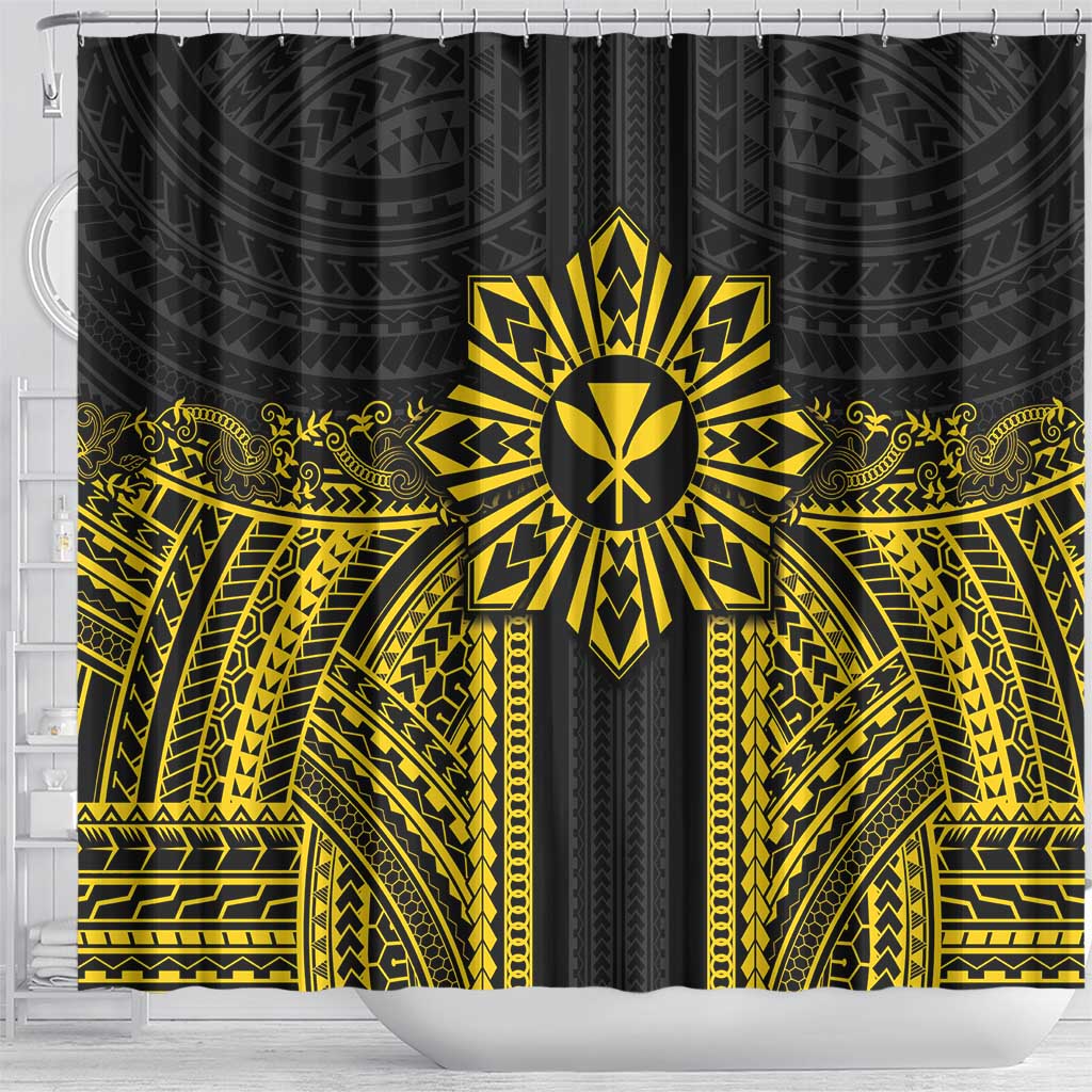 Hawaii And Philippines Together Shower Curtain Polynesian Pattern With Filipino Barong Gold LT05 - Polynesian Pride