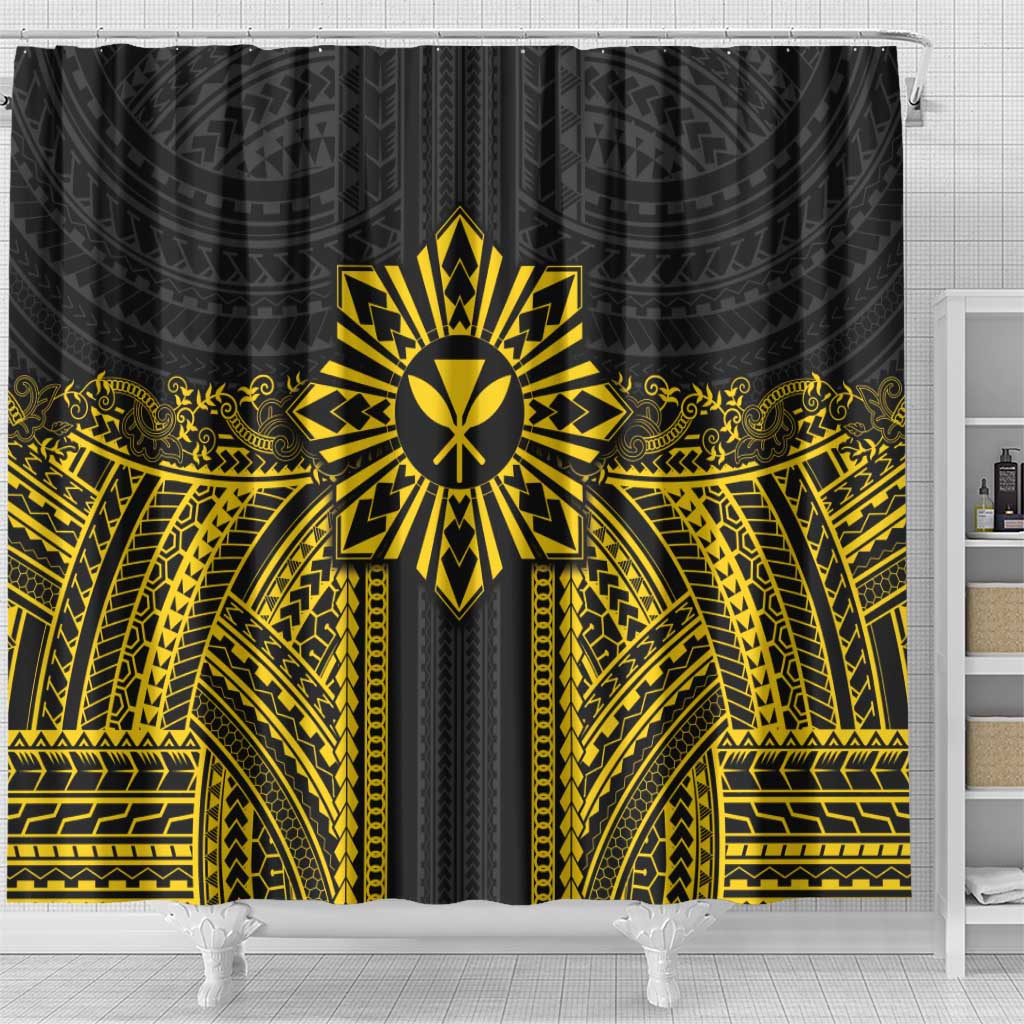 Hawaii And Philippines Together Shower Curtain Polynesian Pattern With Filipino Barong Gold LT05 - Polynesian Pride