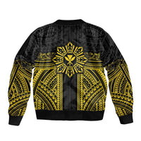 Hawaii And Philippines Together Sleeve Zip Bomber Jacket Polynesian Pattern With Filipino Barong Gold LT05 - Polynesian Pride