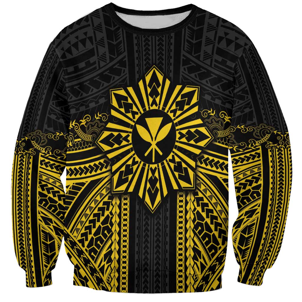 Hawaii And Philippines Together Sweatshirt Polynesian Pattern With Filipino Barong Gold LT05 Unisex Gold - Polynesian Pride