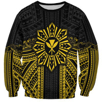 Hawaii And Philippines Together Sweatshirt Polynesian Pattern With Filipino Barong Gold LT05 Unisex Gold - Polynesian Pride