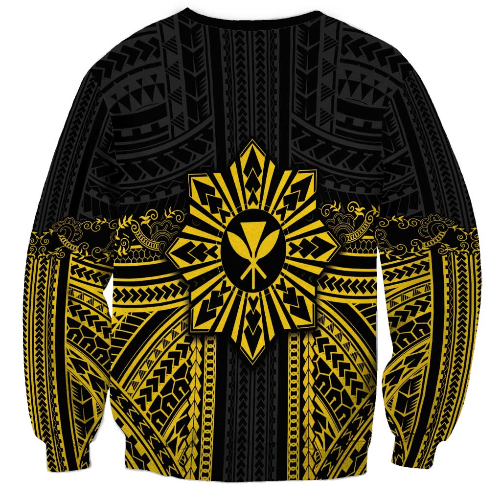 Hawaii And Philippines Together Sweatshirt Polynesian Pattern With Filipino Barong Gold LT05 - Polynesian Pride