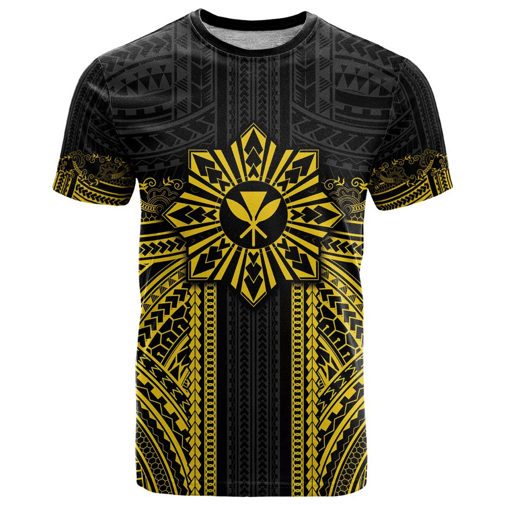 Hawaii And Philippines Together T Shirt Polynesian Pattern With Filipino Barong Gold LT05 Gold - Polynesian Pride