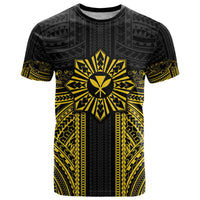 Hawaii And Philippines Together T Shirt Polynesian Pattern With Filipino Barong Gold LT05 Gold - Polynesian Pride