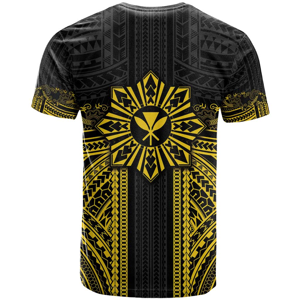 Hawaii And Philippines Together T Shirt Polynesian Pattern With Filipino Barong Gold LT05 - Polynesian Pride