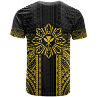 Hawaii And Philippines Together T Shirt Polynesian Pattern With Filipino Barong Gold LT05 - Polynesian Pride