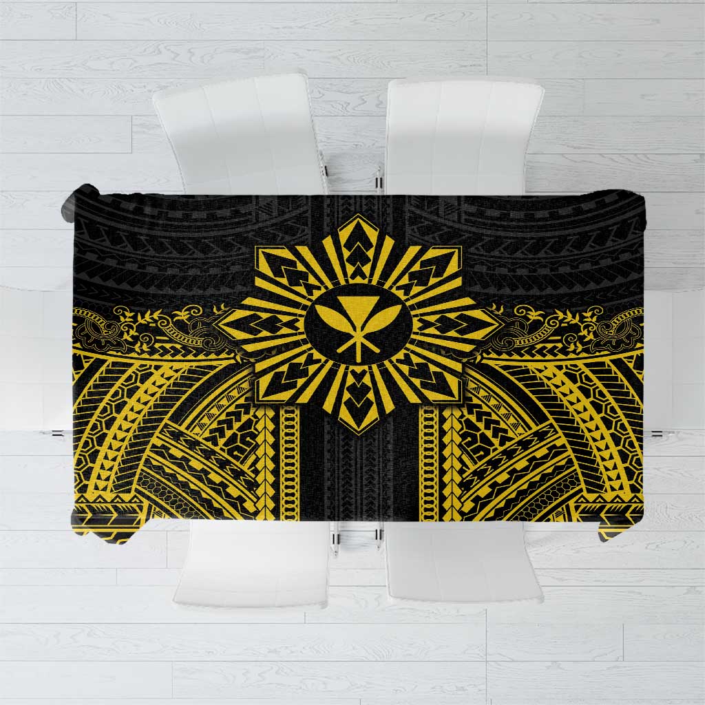 Hawaii And Philippines Together Tablecloth Polynesian Pattern With Filipino Barong Gold LT05 Gold - Polynesian Pride