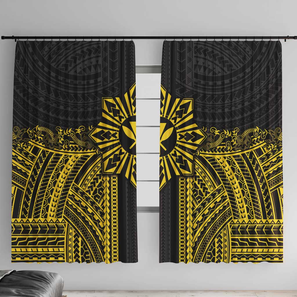 Hawaii And Philippines Together Window Curtain Polynesian Pattern With Filipino Barong Gold LT05 With Hooks Gold - Polynesian Pride