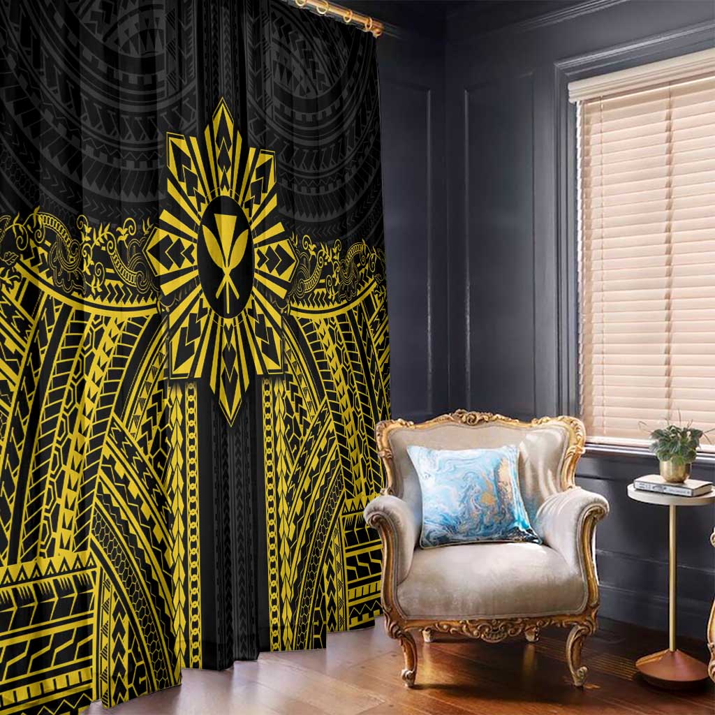 Hawaii And Philippines Together Window Curtain Polynesian Pattern With Filipino Barong Gold LT05 - Polynesian Pride