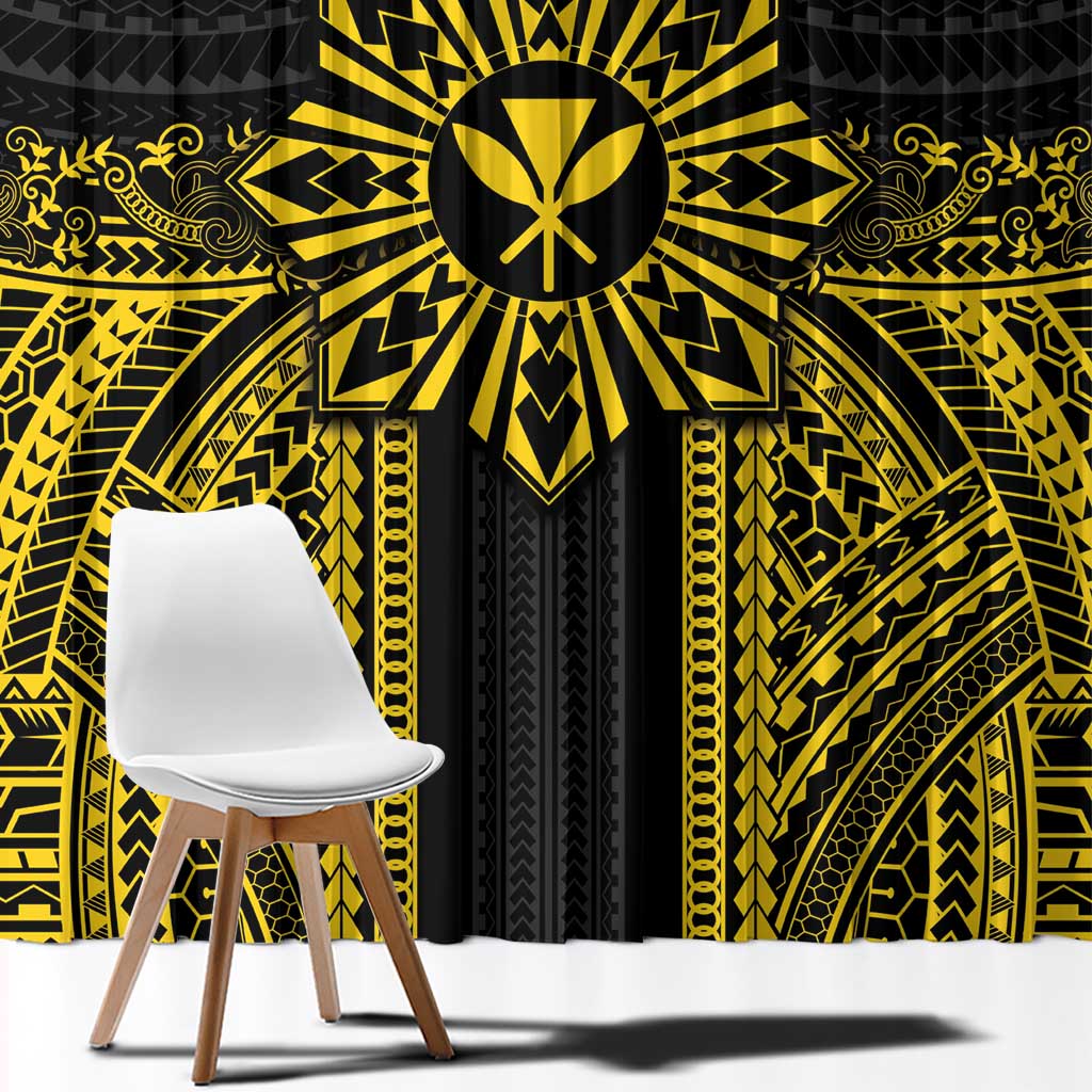Hawaii And Philippines Together Window Curtain Polynesian Pattern With Filipino Barong Gold LT05 - Polynesian Pride