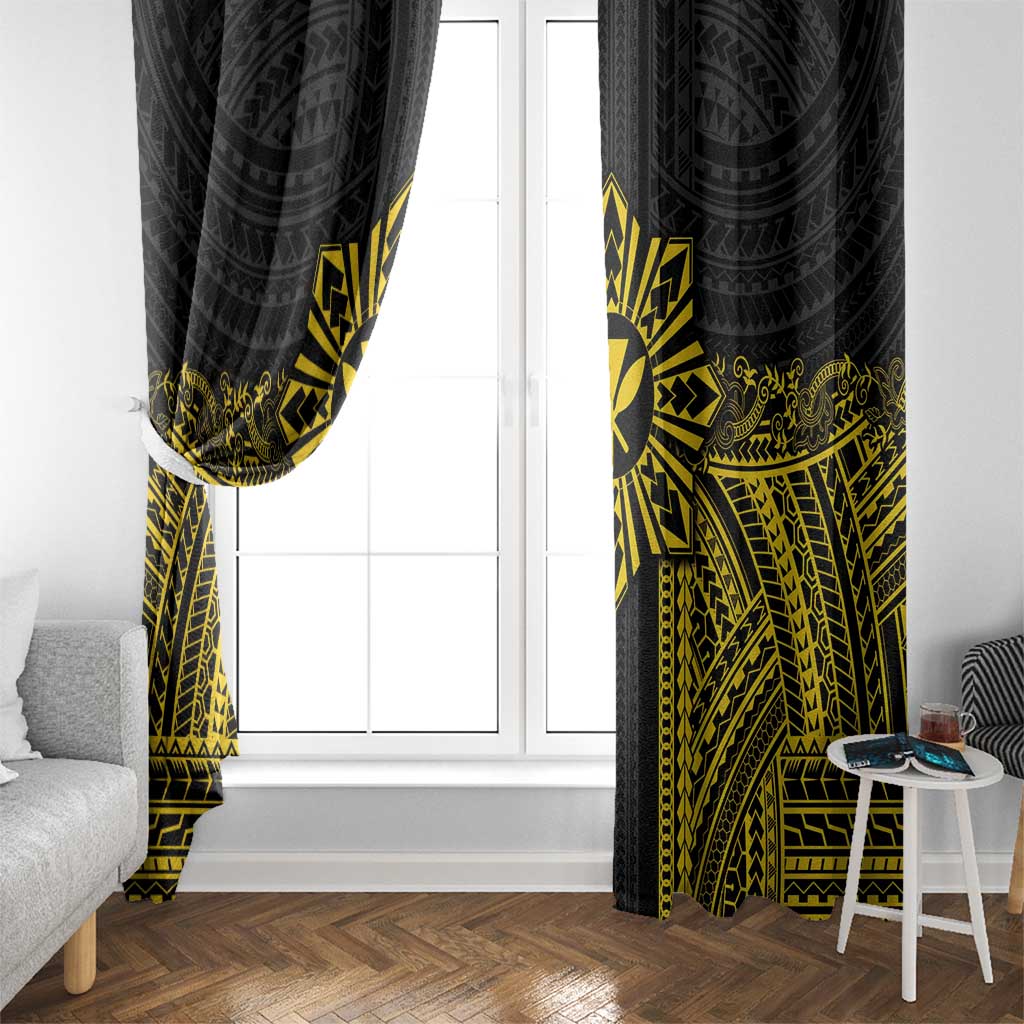 Hawaii And Philippines Together Window Curtain Polynesian Pattern With Filipino Barong Gold LT05 - Polynesian Pride