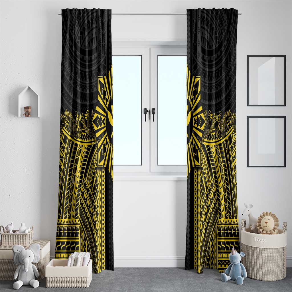 Hawaii And Philippines Together Window Curtain Polynesian Pattern With Filipino Barong Gold LT05 - Polynesian Pride