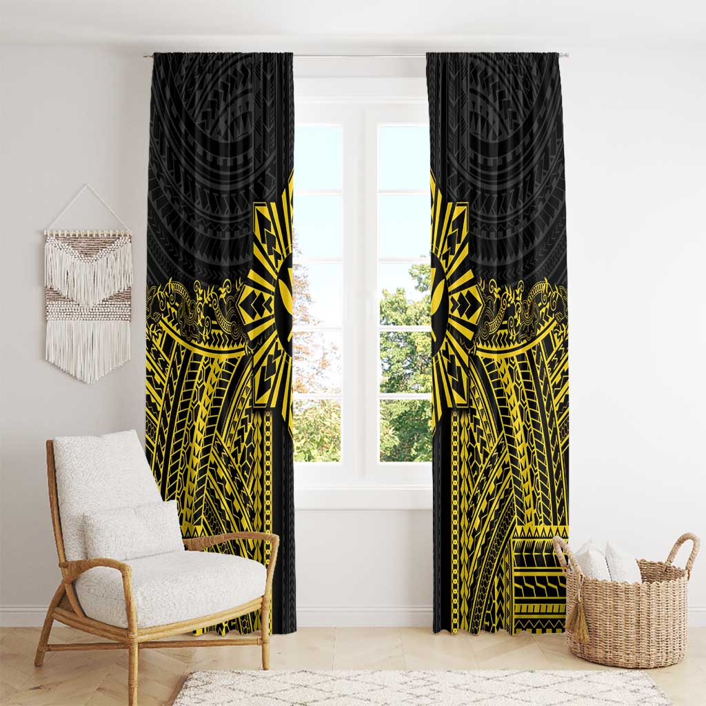 Hawaii And Philippines Together Window Curtain Polynesian Pattern With Filipino Barong Gold LT05 - Polynesian Pride