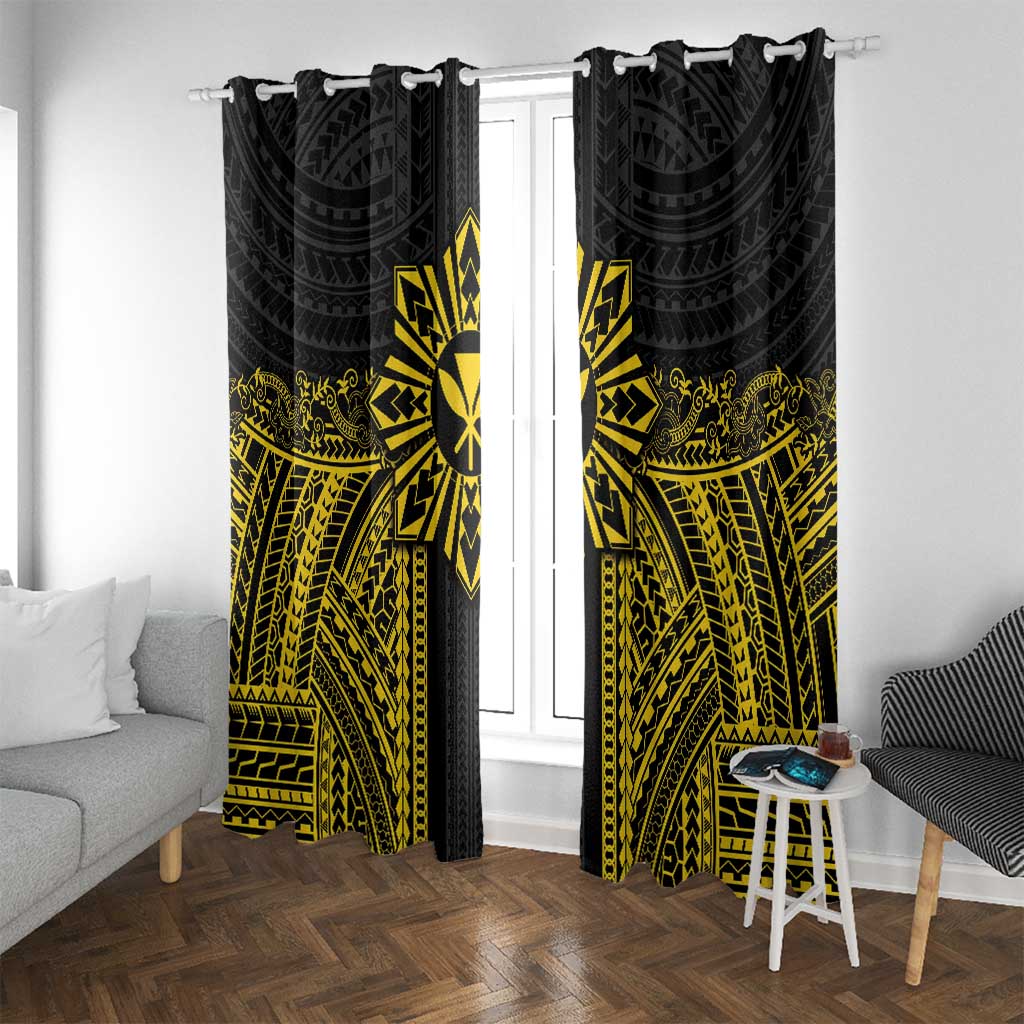 Hawaii And Philippines Together Window Curtain Polynesian Pattern With Filipino Barong Gold LT05 With Grommets Gold - Polynesian Pride