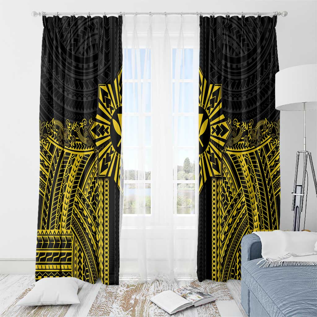 Hawaii And Philippines Together Window Curtain Polynesian Pattern With Filipino Barong Gold LT05 - Polynesian Pride