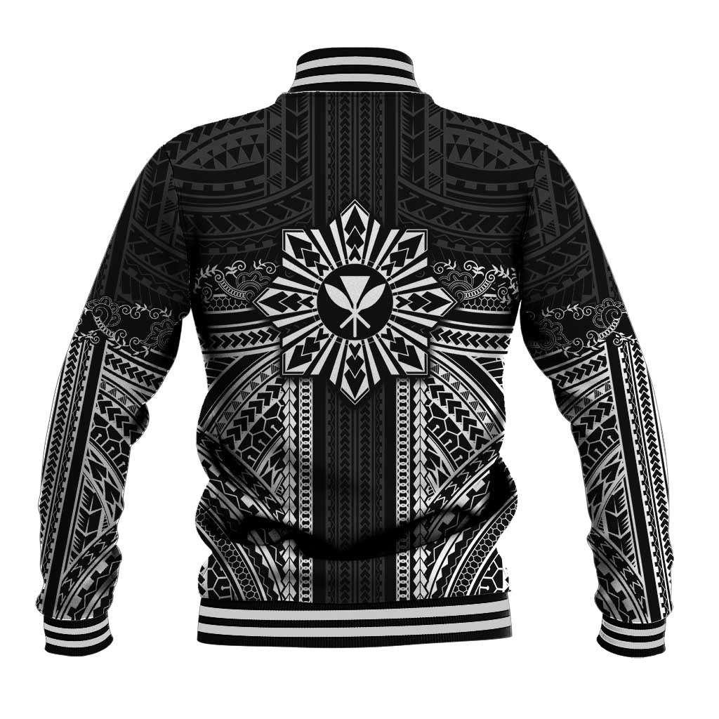 Hawaii And Philippines Together Baseball Jacket Polynesian Pattern With Filipino Barong Black LT05 - Polynesian Pride
