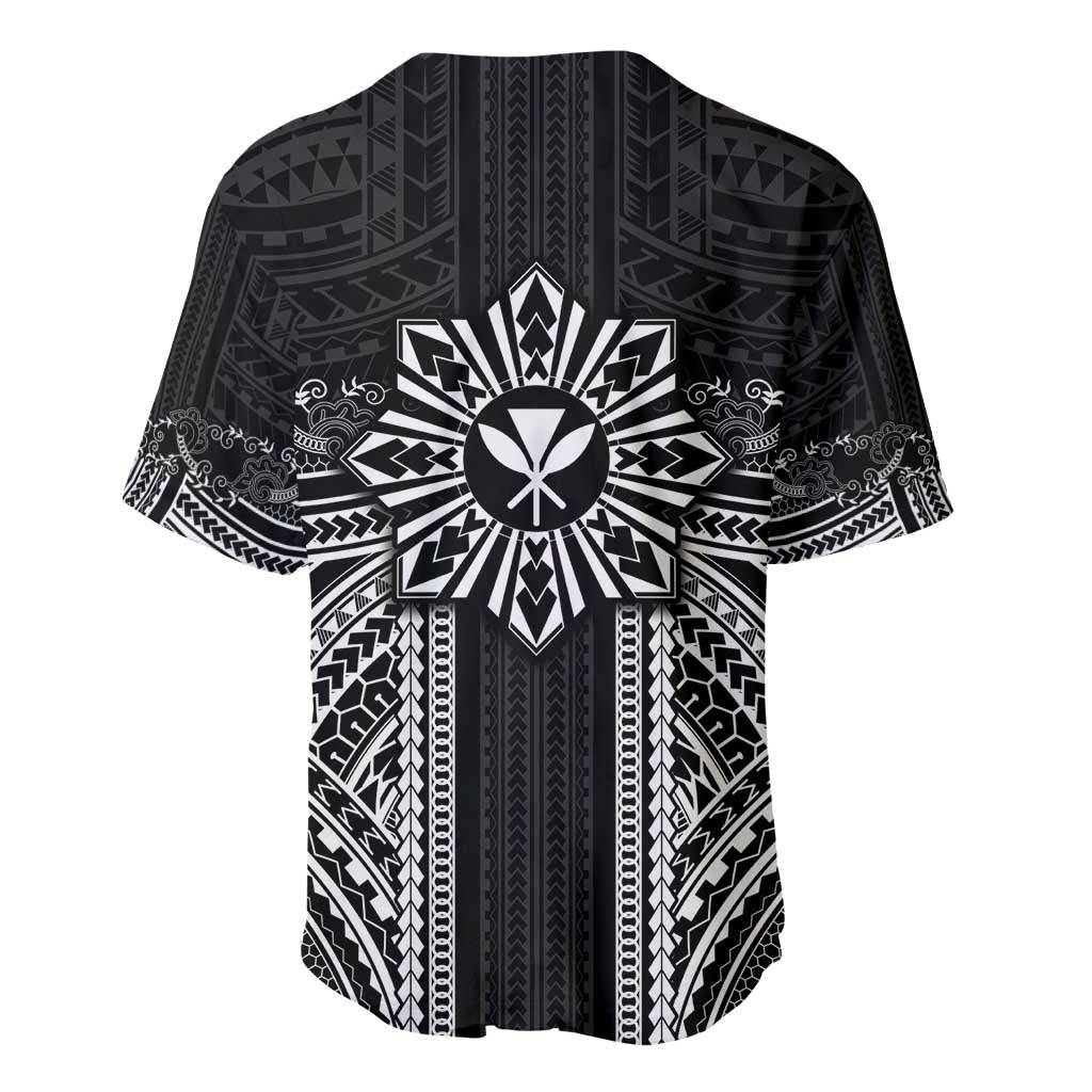 Hawaii And Philippines Together Baseball Jersey Polynesian Pattern With Filipino Barong Black LT05 - Polynesian Pride