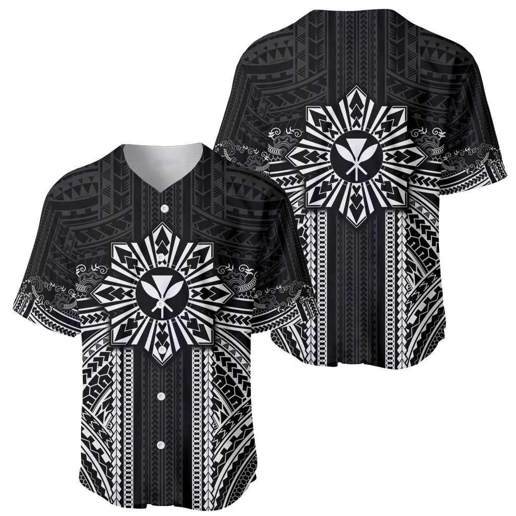 Hawaii And Philippines Together Baseball Jersey Polynesian Pattern With Filipino Barong Black LT05 - Polynesian Pride