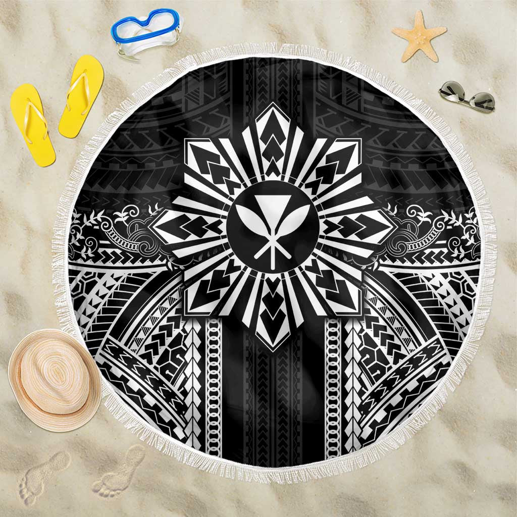 Hawaii And Philippines Together Beach Blanket Polynesian Pattern With Filipino Barong Black LT05 One Size 150cm Black - Polynesian Pride