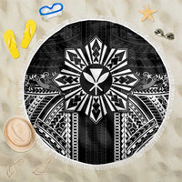 Hawaii And Philippines Together Beach Blanket Polynesian Pattern With Filipino Barong Black LT05 One Size 150cm Black - Polynesian Pride