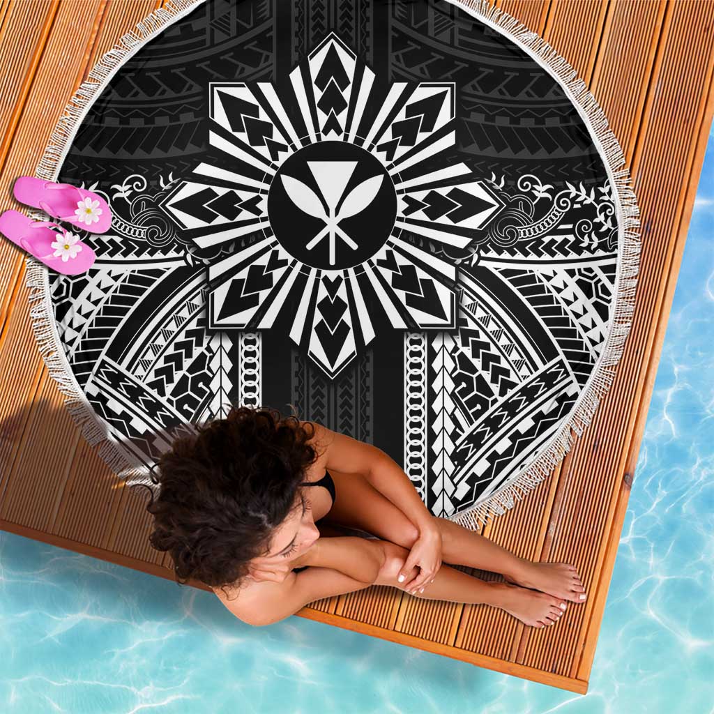 Hawaii And Philippines Together Beach Blanket Polynesian Pattern With Filipino Barong Black LT05 - Polynesian Pride