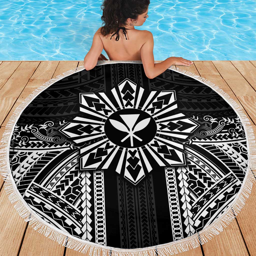 Hawaii And Philippines Together Beach Blanket Polynesian Pattern With Filipino Barong Black LT05 - Polynesian Pride