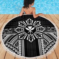Hawaii And Philippines Together Beach Blanket Polynesian Pattern With Filipino Barong Black LT05 - Polynesian Pride