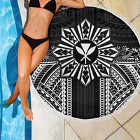 Hawaii And Philippines Together Beach Blanket Polynesian Pattern With Filipino Barong Black LT05 - Polynesian Pride