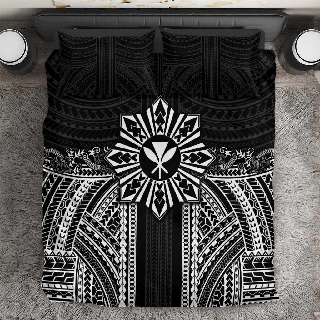 Hawaii And Philippines Together Bedding Set Polynesian Pattern With Filipino Barong Black LT05 Black - Polynesian Pride