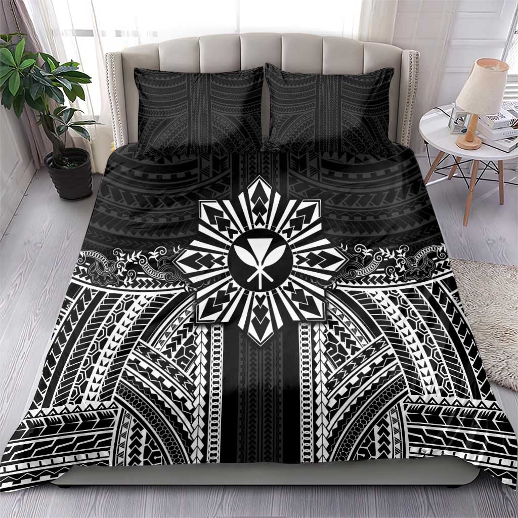 Hawaii And Philippines Together Bedding Set Polynesian Pattern With Filipino Barong Black LT05 - Polynesian Pride