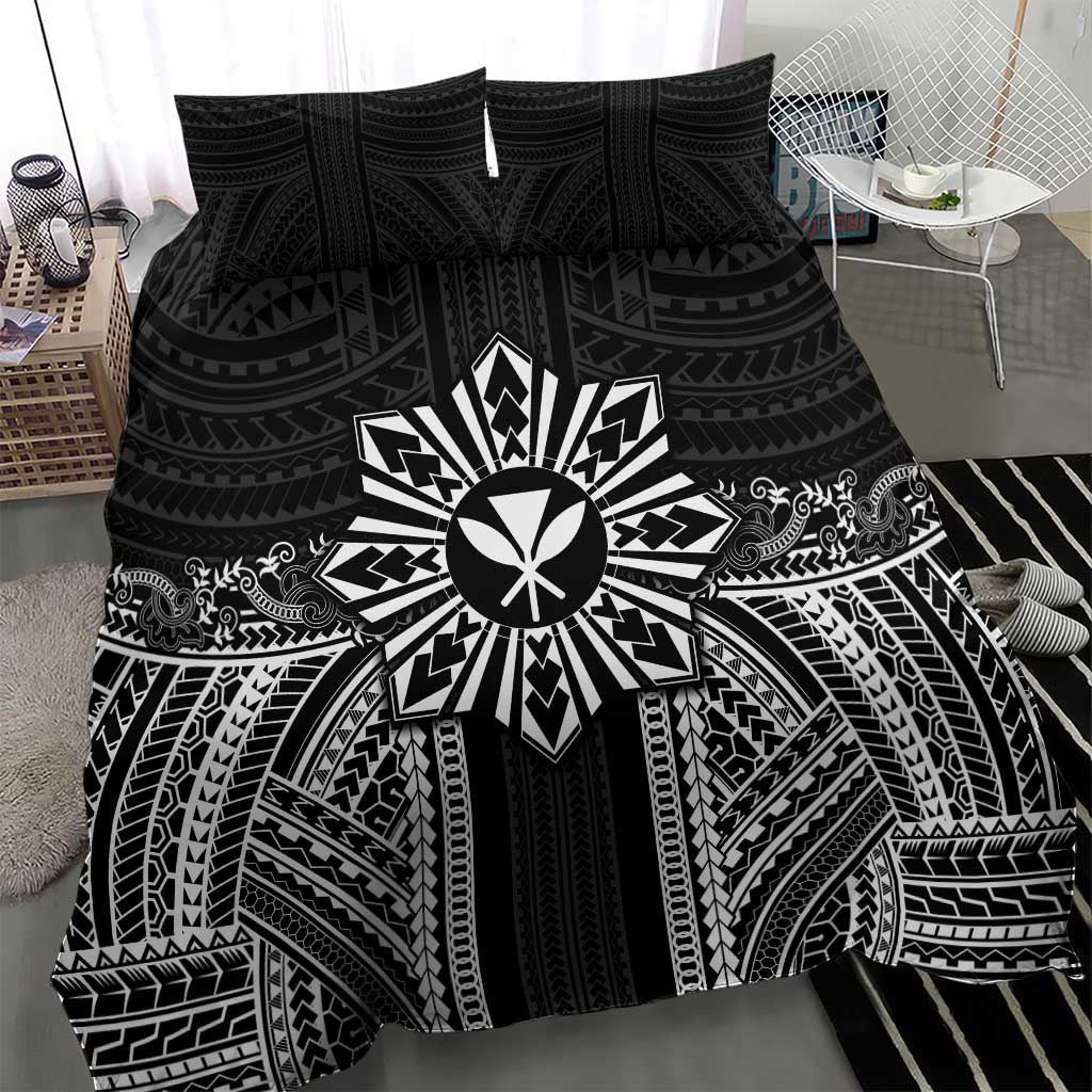 Hawaii And Philippines Together Bedding Set Polynesian Pattern With Filipino Barong Black LT05 - Polynesian Pride