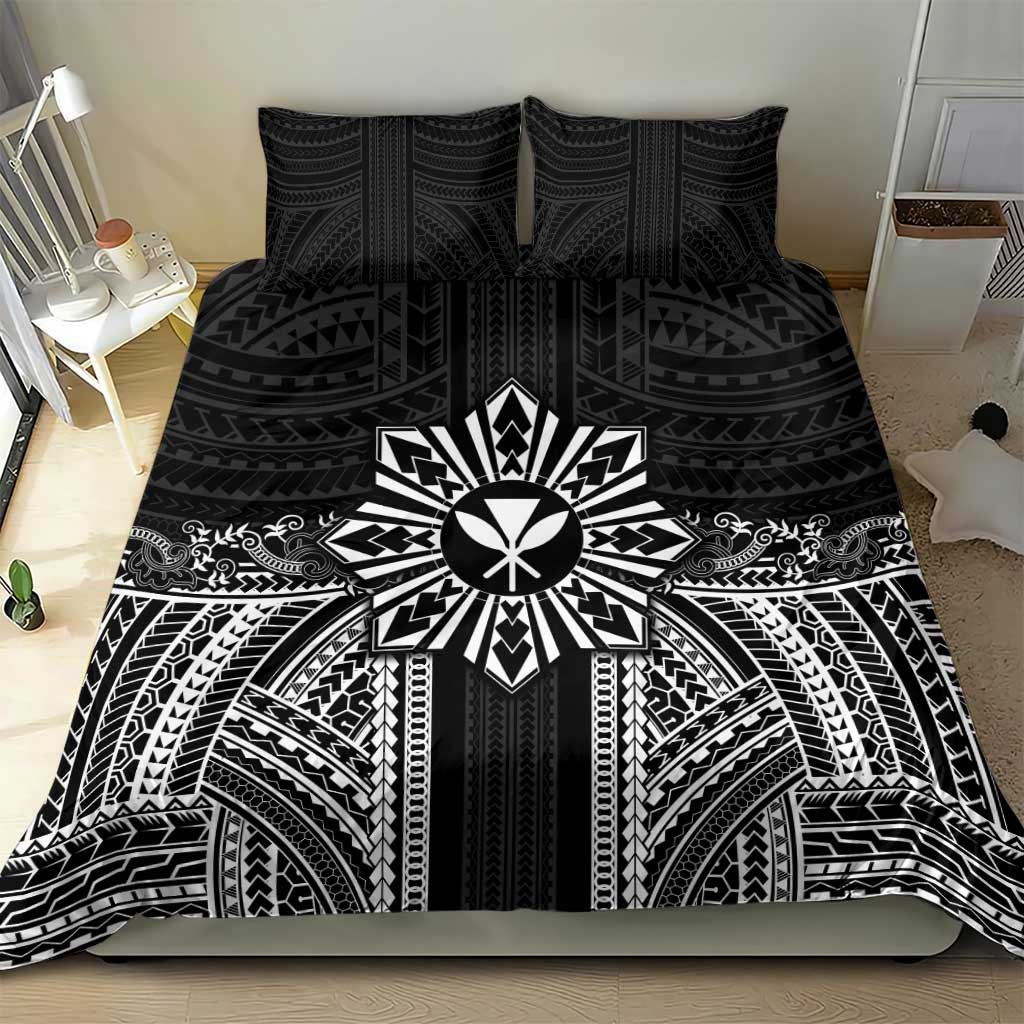 Hawaii And Philippines Together Bedding Set Polynesian Pattern With Filipino Barong Black LT05 - Polynesian Pride