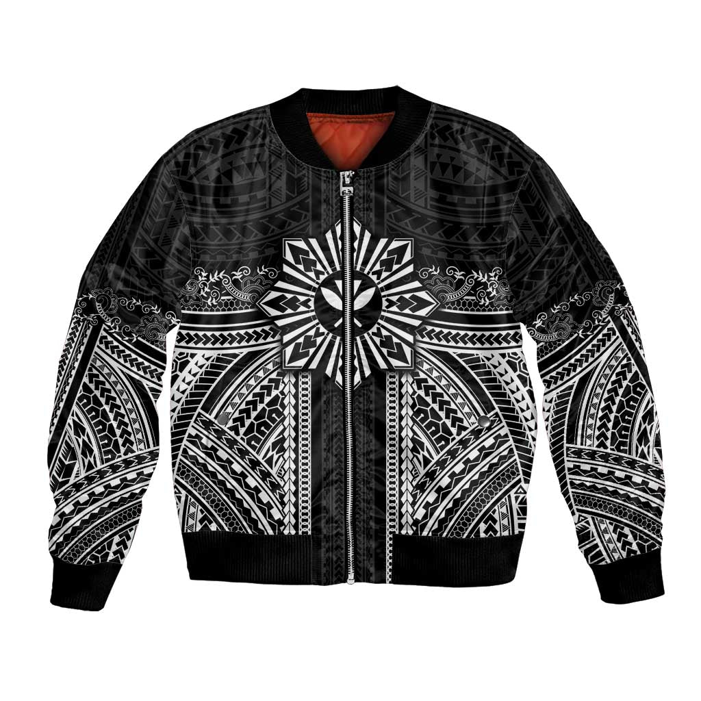Hawaii And Philippines Together Bomber Jacket Polynesian Pattern With Filipino Barong Black LT05 Unisex Black - Polynesian Pride